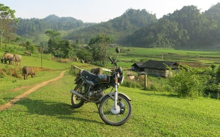 pu luong national park, mai chau, vietnam, rice fields, motorbike