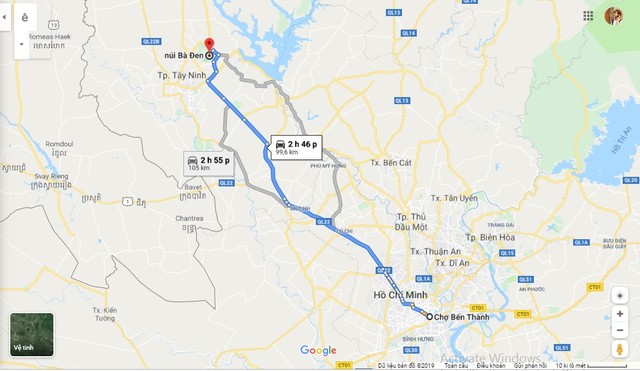 Roadmap from HCM City to Ba Den Mountain