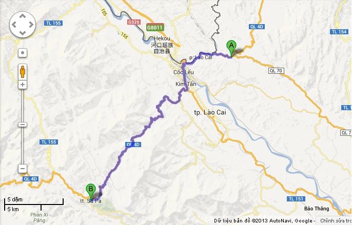 Roadmap from Lao Cai city to Sapa 