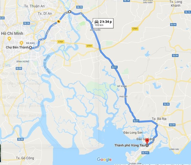 Roadmap from Ho Chi Minh City to Vung Tau