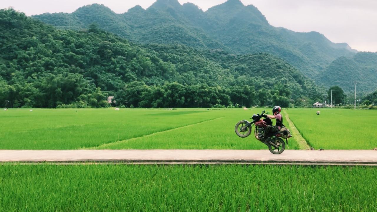 mai chau rice fields motorbike