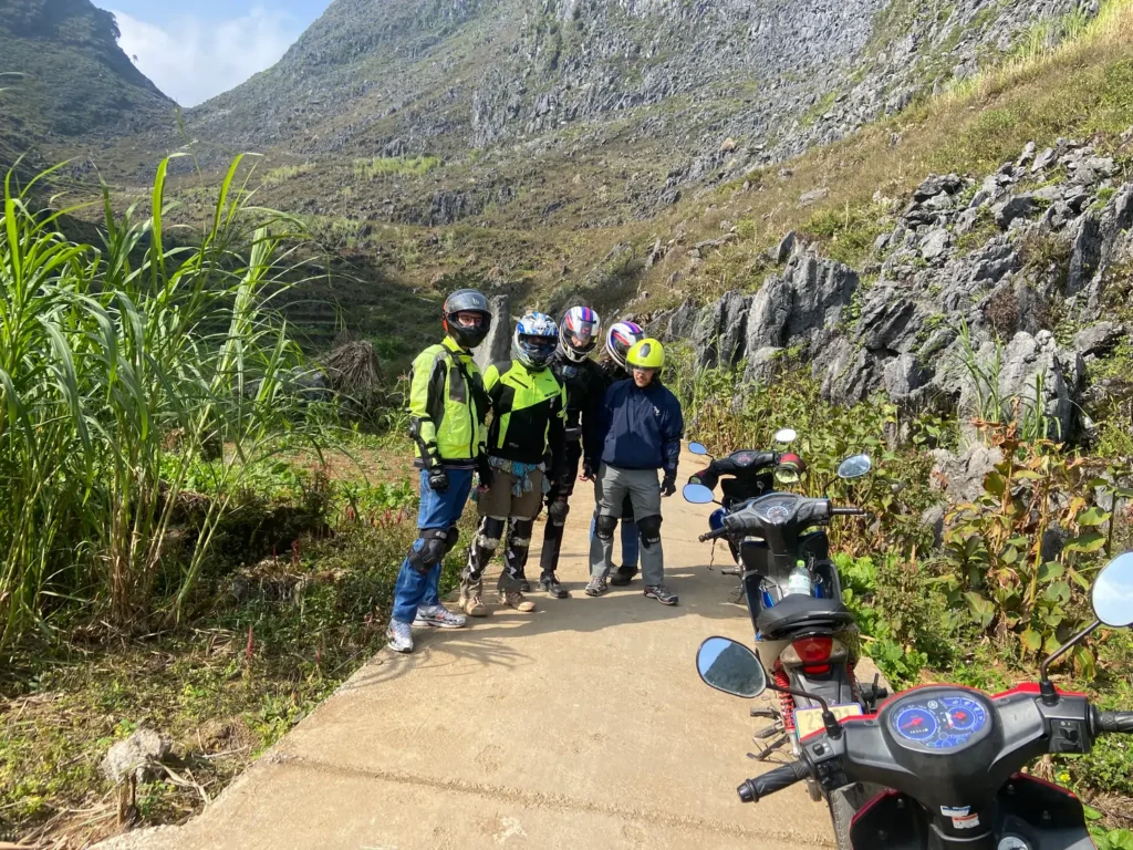 ha giang customers on tour wearing protection including motorbike jackets, european helmets and protectors.