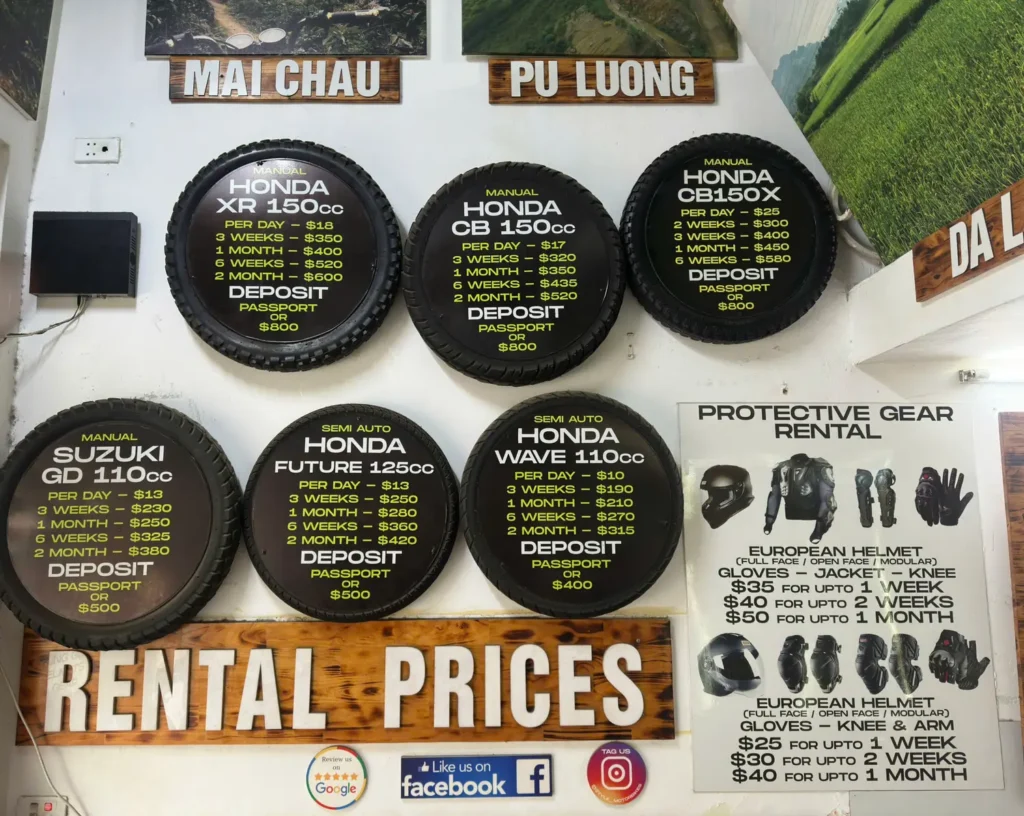 clear motorbike rental pricing in vietnam